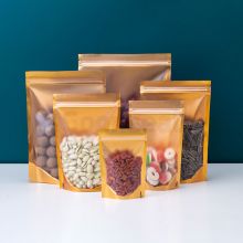 Matte Aluminum Inner Gold Stand Up Pouch With Zipper And Clear Window 