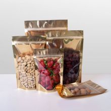 Aluminum Gold Stand Up Pouch With Zipper And Clear Window
