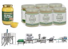 High Efficiency 6 Heads Gear Pump Ghee Oil Filling Production Line With 4 Ton Storage Tank