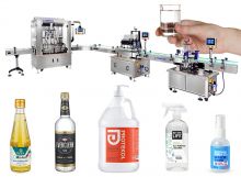 Auto Alcohol Liquor Plastic Glass Bottle Filling Line With 4 Head Piston Pump