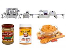 Automatic Peanut Butter Bottle Jar Filling Capping Labeling Line With Shrink Wrapper