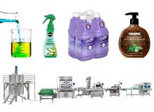 Automatic 6 Heads Gear Pump Chemical Filling Capping Labeling Line With Mixing Tank