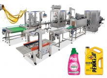 Automatic 4 Heads Piston Pump Liquid Chemical Filling Line With Shrink Packing Machine