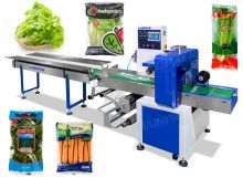 Auto Horizontal Vegetable Flow Wrapping Packing Machine With Hole Puncher