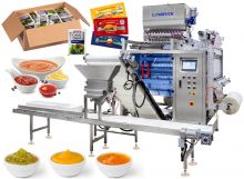 Multi Lanes Liquid Sauce Sachet Filling Counting Cartoning Machine
