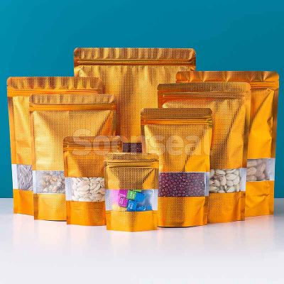 Golden Embossed Aluminum Foil Window Stand Up Pouch