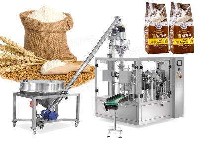 Flour Powder Premade Pouch Doypack Fill And Seal Machine With Screw Feeder