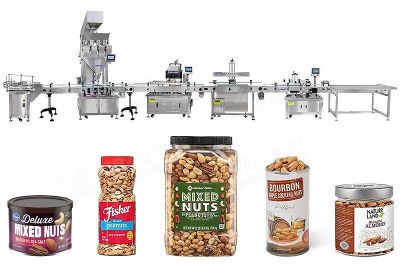 Granule Nuts Bottles Filling Capping and Labeling Machine With 4 Heads Linear Weigher