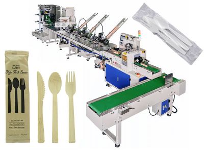 Wooden Plastic Cutlery Sets Automatic Spoon Knife Fork Horizontal Pillow Bag Packing Machine
