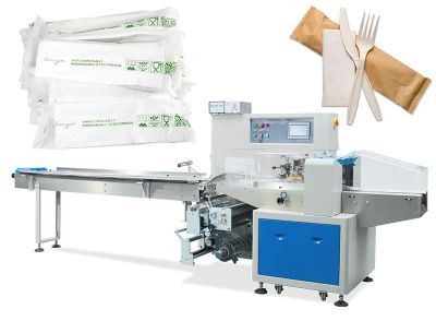 Automatic Disposable Wooden Plastic Cutlery Set Pillow Wrappping Packaging Machine