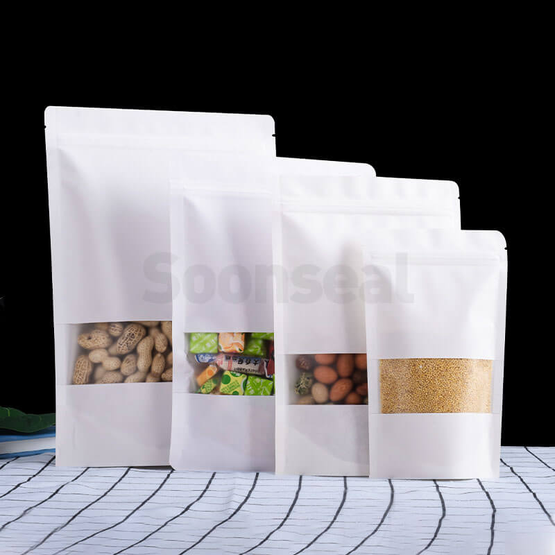 White Kraft Paper Stand Up Pouch With Window