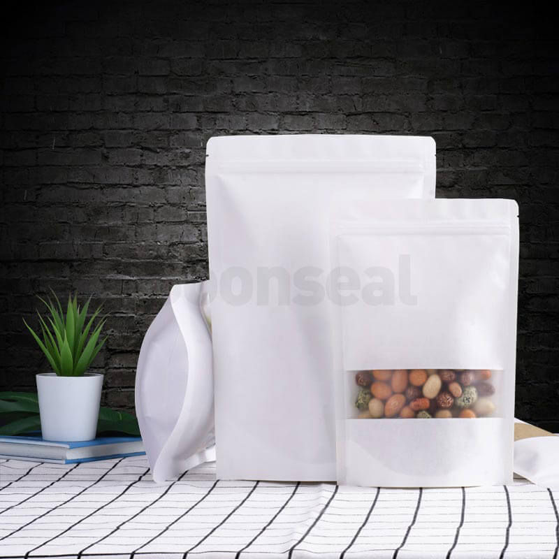 White Kraft Paper Stand Up Pouch With Window