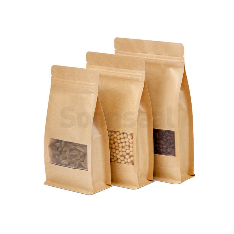 Kraft Paper Flat Bottom Pouch With Frosted Window