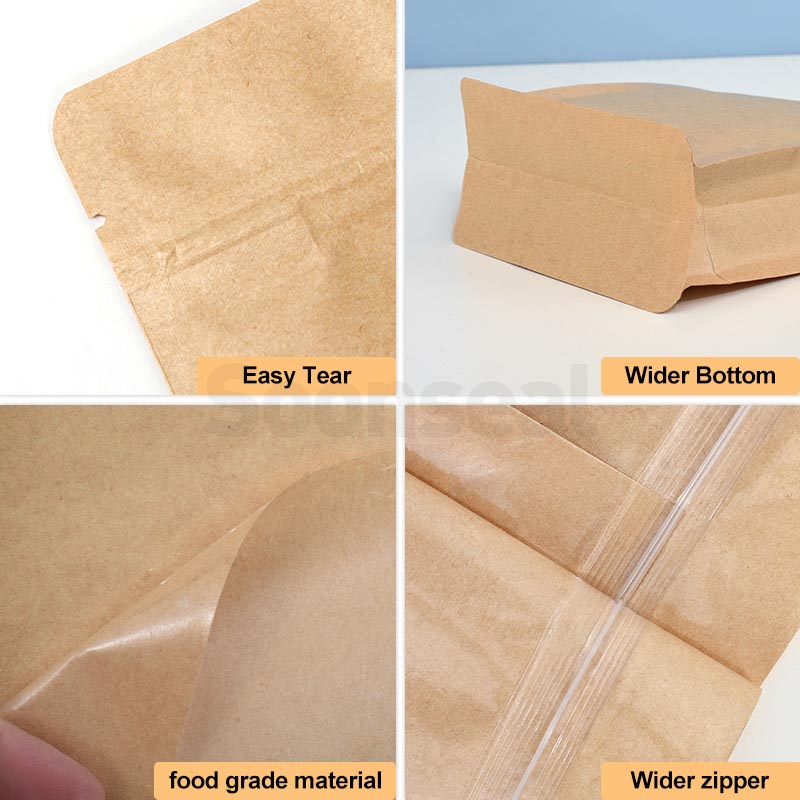 Kraft Paper Flat Bottom Pouch With Zipper