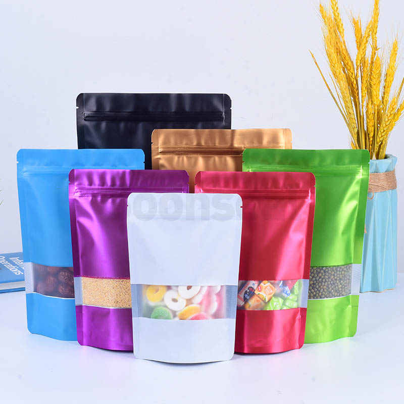 Matte Aluminum Colorful Stand Up Pouch With Frosted Window
