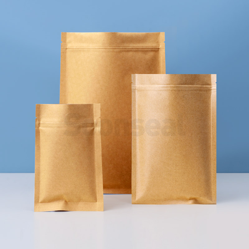Kraft Paper 3 Side Seal Pouch With Zipper