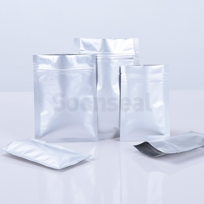 Pure Aluminum 3 Side Seal Pouch With Zipper