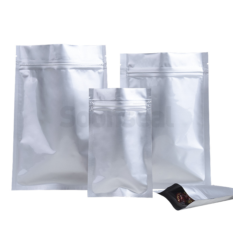 Pure Aluminum 3 Side Seal Pouch With Zipper