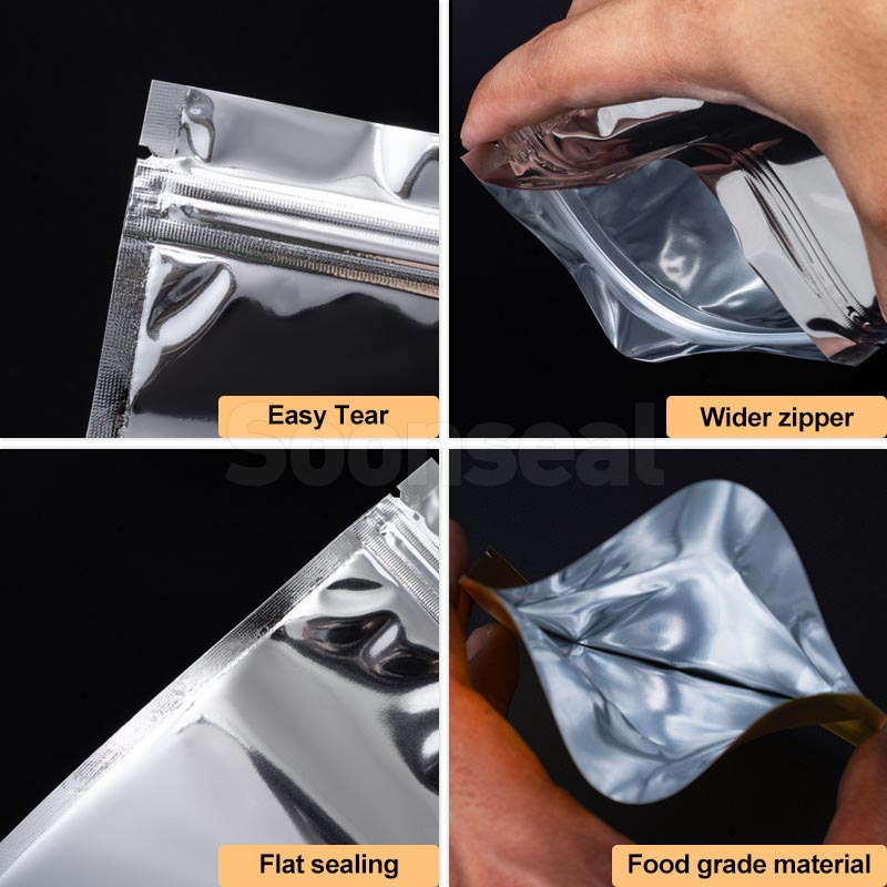 Aluminum Coating 3 Side Seal Pouch With Zipper
