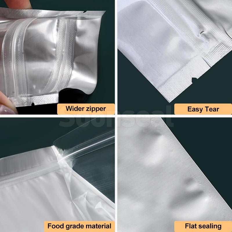 Pure Aluminum 3 Side Seal  Pouch With Zipper And Full Clear Window