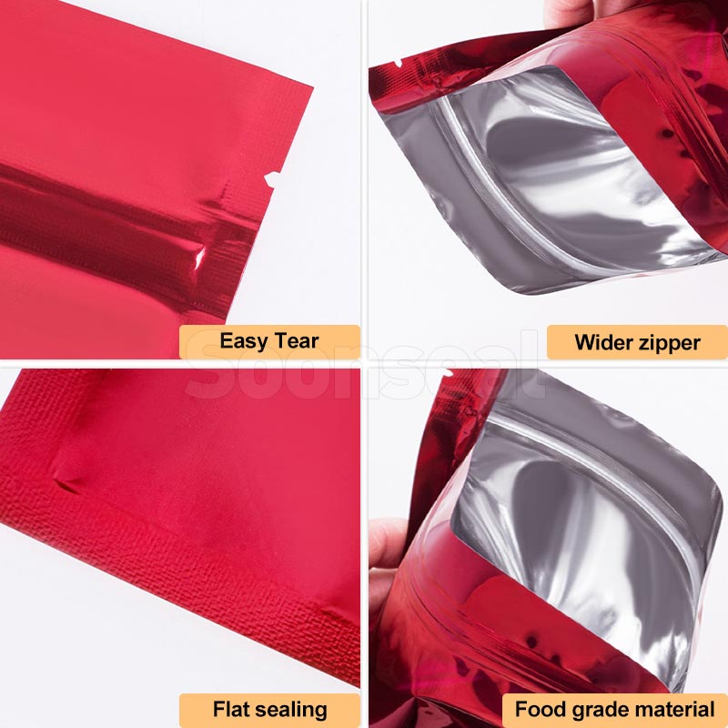 Glossy Aluminum Coating 3 Side Seal Pouch With Zipper