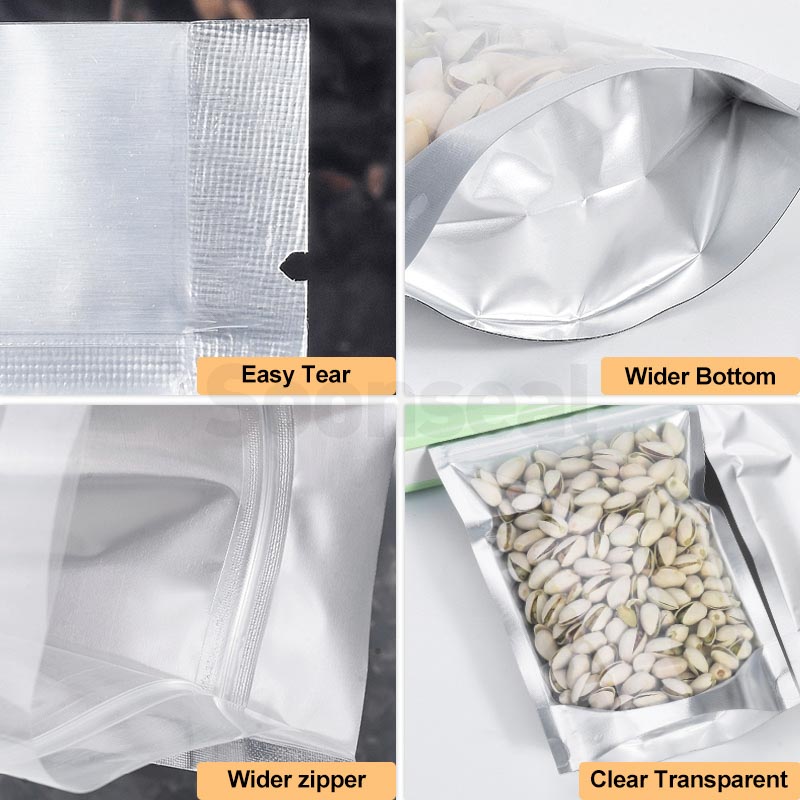 Pure Aluminum- Aluminum Coating Stand Up Pouch With Zipper And Clear Window