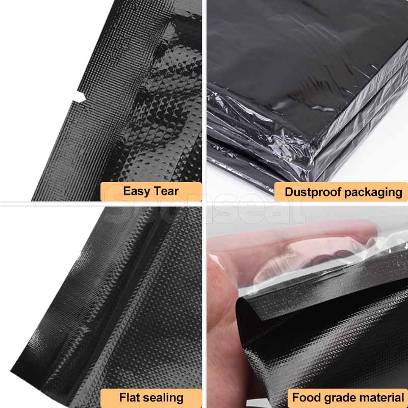 Black Color Texture Vacuum Pouch With Full Clear Window