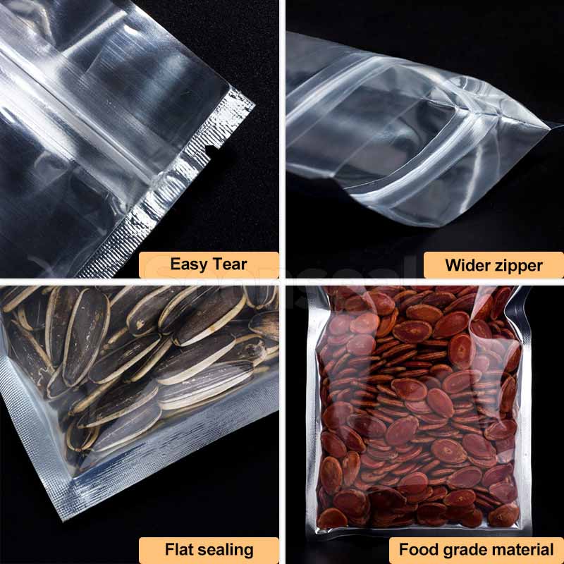 Aluminum Coating 3 Side Seal Pouch With Zipper And Full Clear Window