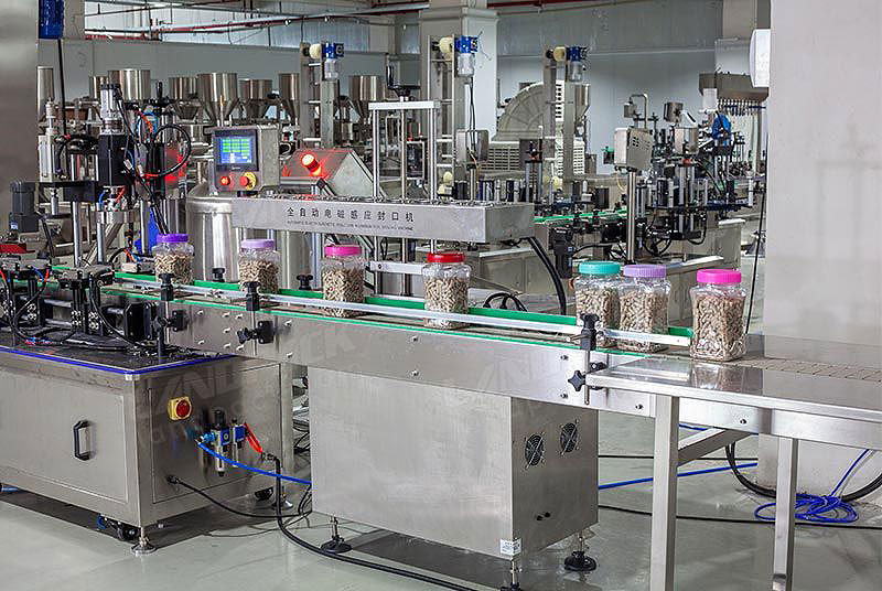 Automatic Pet Food Bottles Weighing Filling Capping and Labeling Line