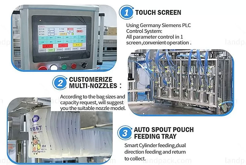 Automatic Rotary Spout Pouch Filling Capping Machine For Liquid Fruit Juice Puree