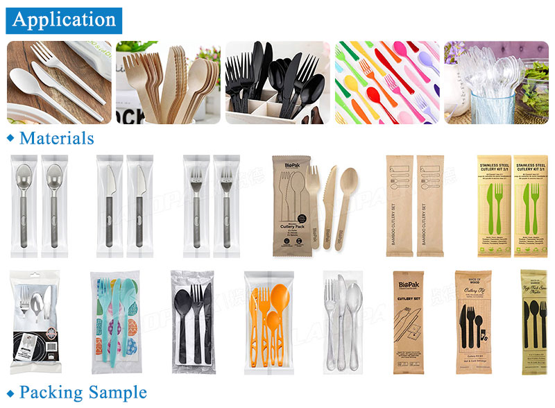 Automatic Disposable Plastic Cutlery Full Set Chopsticks Spoon Napkin Toothpick Vertical Packing Machine